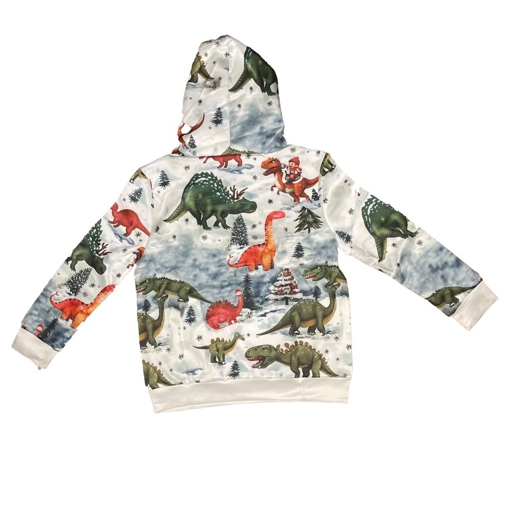 Christmas Holiday Dinosaur Hooded Sweatshirt Youth 4-6 Years Unisex - Picture 2 of 5